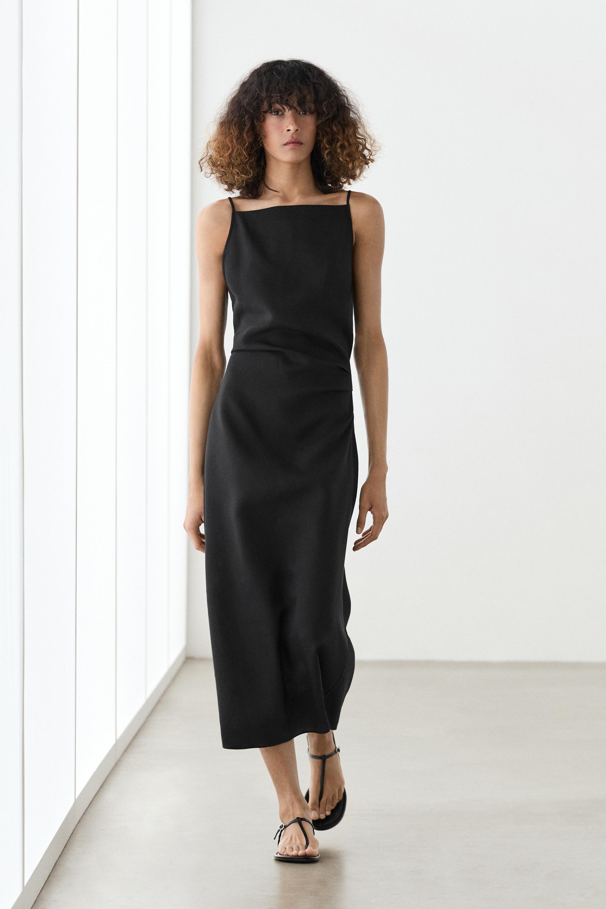 Linen blend pleated midi dress